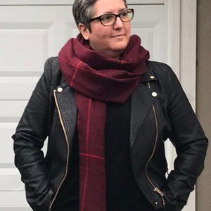 Maroon windowpane check wrap scarf